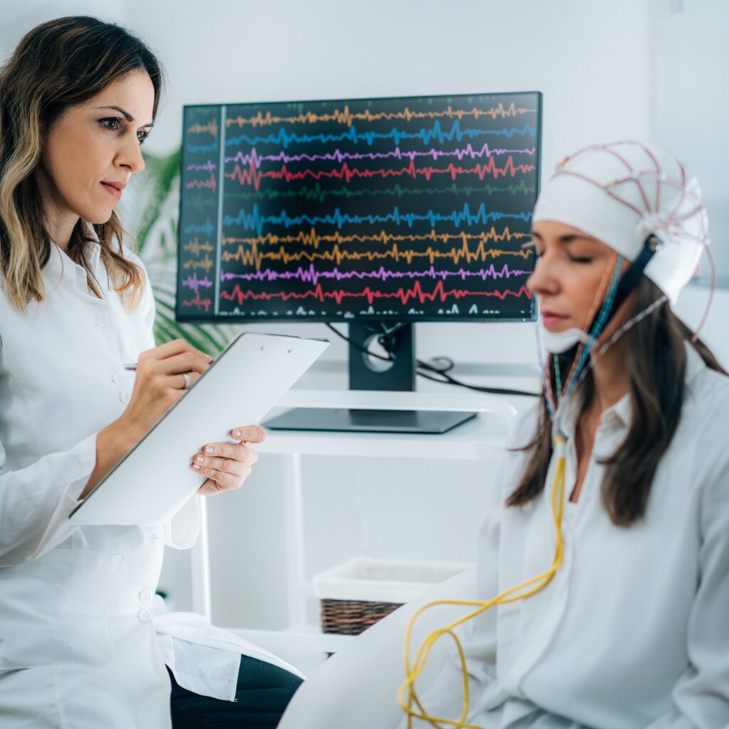 Female Patient in a Neurology Lab doing EEG Scan